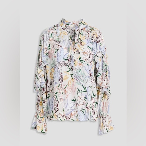 Maje Floral Ruffle Printed Long Sleeve Blouse Letrany Top Size Small - Picture 3 of 9